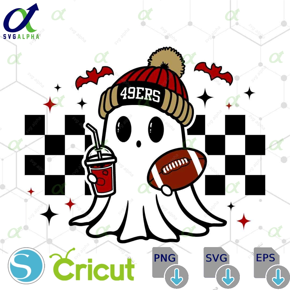 49ers Football Svg Png Cute Ghost Football Svg 49ers Football Shirt Halloween Ghost Svg Halloween Football Svg